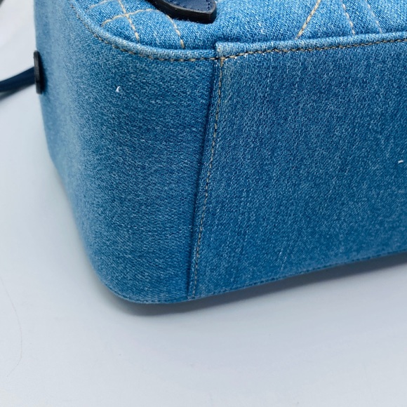 🎉SOLD🎊Gucci Gg Marmont Matelassé Denim Pearl Embellished Backpack Authentic - Picture 12 of 13